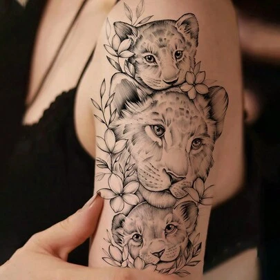 STARTTOOS 1 Miếng Hình xăm dán tạm thời Với Sư tử Thiết kế Động vật , Thích hợp Đối với , Ngực , Bụng , Trở lại , In Ánh sáng Đen