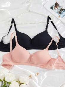 2PCS Lady's Comfortable Wireless Soft Cup Solid Bra, Lingerie