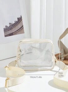 1入流行PVC透明果凍袋，搭配肩帶和拉鍊設計，適用於日常生活和海灘使用，全年適用。可容納手機、鑰匙、口紅、紙巾、糖果和巧克力等物品。是禮物的極佳選擇。符合場館要求的12*12*21透明清晰手袋，適用於音樂會、體育賽事和節日活動 - 米色 - 查看 2