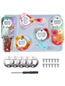 Molde de silicona, molde de colada de resina epoxi para abridor de botellas de cerveza, juego de llaves de cerveza (incluye destornillador y parche de reparación), molde de artesanía de joyería DIY (adecuado para llavero de abridor de botellas de cerveza) - Blanco - Ver 8