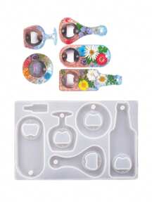 Molde de silicona, molde de colada de resina epoxi para abridor de botellas de cerveza, juego de llaves de cerveza (incluye destornillador y parche de reparación), molde de artesanía de joyería DIY (adecuado para llavero de abridor de botellas de cerveza) - Blanco - Ver 5