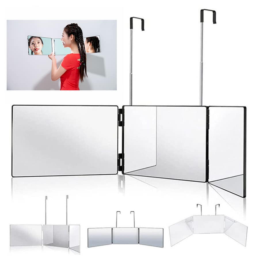 3 Way Mirror Haircut Makeup Mirror Trifold 360 Degree NO LED Light Wall