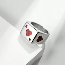 Thép không gỉ May mắn Bài Poker Thiết kế Nhẫn Cho nam giới , Của Những trái tim Và Át bích - đang chơi bài - Xem 5
