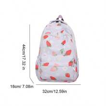1 pieza Mochila con diseño de fresa con gran capacidad, diseño ligero y multifuncional adecuado para uso diario, casual, viajes, trabajo y clases para el Día de San Valentín - Morado - Ver 2