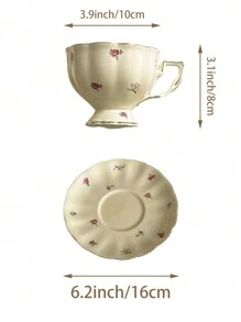 1 Pezzo Tazza da caffè e piattino in ceramica semplice e floreale, coppia di tazze di lusso leggere per uso domestico e in ufficio, per il tè del pomeriggio, adatto come regalo e decorazione per occasioni speciali