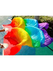 1 par de abanicos de seda para danza del vientre de 1.8 m, abanico largo de bambú para baile nacional - siete colores - Ver 6
