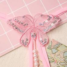 1件女士性感閃亮刺繡珍珠開襠透明網眼g弦褲,低腰設計 - 粉色 - 查看 4