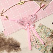 1件女士性感閃亮刺繡珍珠開襠透明網眼g弦褲,低腰設計 - 粉色 - 查看 2