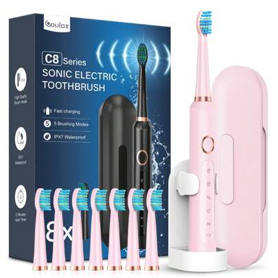 Electric Toothbrush For Adults And Kids,Black Rechargeable Toothbrush, Electric Toothbrush With 8 Brush Heads, 5 Modes, 2 Minute Timer