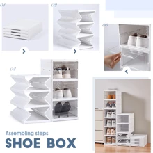 6 Pieces/Set Stackable Clear Plastic Shoe Boxes, Closet Shoe Organizer, Modular Shoe Storage Containers, White Plastic Shoe Storage - Clear - View 7