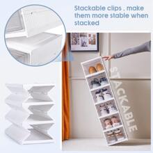 6 Pieces/Set Stackable Clear Plastic Shoe Boxes, Closet Shoe Organizer, Modular Shoe Storage Containers, White Plastic Shoe Storage - Clear - View 9