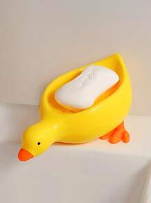 1pc Yellow Duck Shaped Soap Rack,Plastic Material, Suitable For Kitchen Bathroom Countertop Receiving Box, Non-Slip Drain Soap Box Container Bathroom Accessories Home Bathroom Decor Summer Back To School