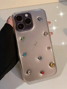 苹果奢华彩色钻石宝石透明手机壳适用于 16 15 14 13 12 Pro Max Plus 11 软后盖滴胶壳韩国 3D 蝴蝶结保护套防水防震防摔防刮