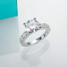 Laboratory-Created Moissanite Decor Silver Ring Wedding Engagement Bridal Jewelry - White - View 6