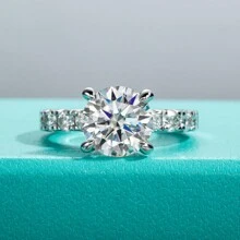 Laboratory-Created Moissanite Decor Silver Ring Wedding Engagement Bridal Jewelry - White - View 4