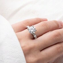 Laboratory-Created Moissanite Decor Silver Ring Wedding Engagement Bridal Jewelry - White - View 8