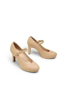 Women's High Heels Mary Jane Pumps Round Close Toe Elegant Classic Comfortable Low Platform Office Work Dress Shoes - Apricot - View 11