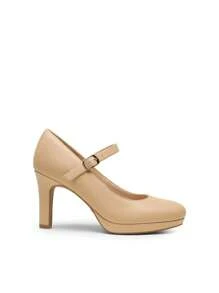 Women's High Heels Mary Jane Pumps Round Close Toe Elegant Classic Comfortable Low Platform Office Work Dress Shoes - Apricot - View 9