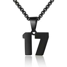 1 件装不锈钢运动员足球幸运数字项链男式足球篮球数字项链男女最佳朋友礼物 - 黑色 - 查看 39