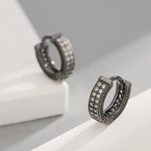 男款嘻哈風箍形耳環,全鑲鑽石裝飾,時尚獨特設計,簡約奢華風格,多功能珠寶飾品展現高端品味和優雅感 - X009(A+B+C)三對裝 - 查看 10