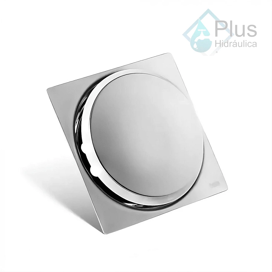 Ralo Inteligente Click Para Banheiro Quadrado 10x10 Cm Inox - Prata - Visão 1