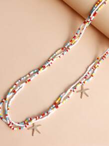 1 件波西米亞珠寶 2000 年多層夏季海灘海洋彩色串珠腰鏈,帶有可愛海星、貝殼和海螺吊墜,適合比基尼、波西米亞連身裙、音樂節、派對和舞會