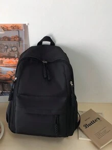 女学生简约风格背包，大容量书包，纯色双肩背包，校园理想之选，时尚背包，学校包，书包，书包，便携式，笔记本电脑隔层，大容量，适合青少年女孩女大学生、大学、中学、高中、户外、旅行、郊游、小学、办公室、返校用品 - 黑色 - 查看 4