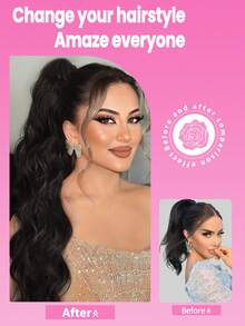 18 Inch Ponytail Wig With Grip Style Long Curly Hair, Large Wave High Ponytail, High-Temperature Silk Ponytail - Black Brown - View 2