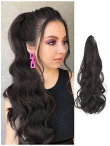 18 Inch Ponytail Wig With Grip Style Long Curly Hair, Large Wave High Ponytail, High-Temperature Silk Ponytail - Black Brown - View 1