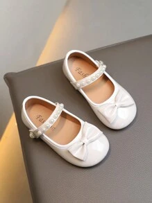 Scarpe Per Ragazze Della Nuova Collezione Primavera 2024 Con Design Di Perle E Fiocco, Suola Morbida E Antiscivolo, Scarpe Piatte Principessa Per Bambini