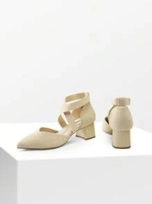 Women's Pointed Toe Chunky Heels Pumps Knitted Closed Toe Comfortable Fashionable Classic Holiday Work Dress Shoes - Màu be - Xem 5