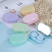 1 pieza Estuche simple y portátil para lentes de contacto de color de golosina con caja de doble cabezal, pinzas y palillo para inserción, para uso durante el viaje - Morado - Ver 2