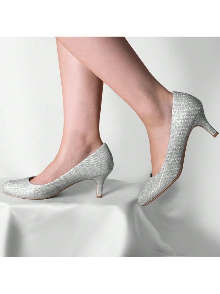 Women Silver Pumps Comfortable Low Heel Women Pumps Closed Round Toe Dress  Shoes For Work Office Wedding Party Prom 2.5 Inch | SHEIN USA