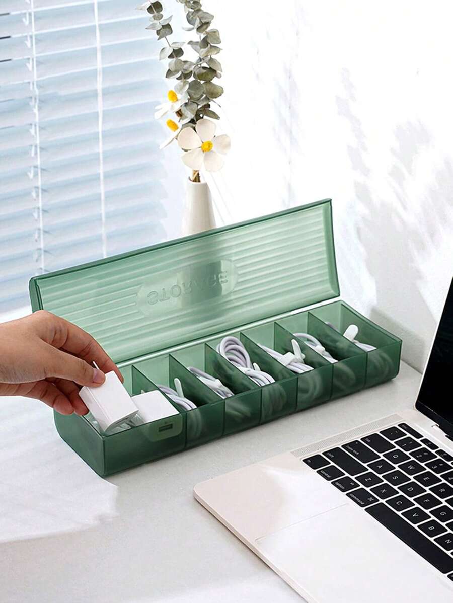 PlsMupn 2-tlg. Kabel Organizer Box - Transparent Mit 8 Fächern & 24 Kabelbinder