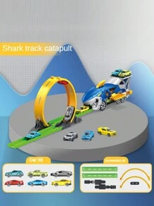 Shark Ejector Race Track Car Set: Includes 6 Small Cars - Blue - View 10