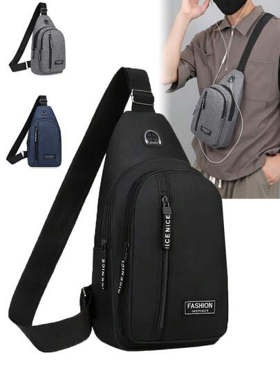 1pc Leisure Messenger Bag Multifunctional Messenger Bag With Earphone Hole Hiking Running Cycling Messenger Bag, Light Shoulder Bag Fanny Pack Crossbody Sling Waist Chest Vacation Holiday Gym Bicycle College Bag Freshman Multi-Functional Dorm University Gifts Fall Christmas Scream Men Bag Belt Bag Travel Bag Sling Bag Winter Christmas Gifts Bum Bag Thanksgiving Purse Storage Bag Rider Bag Side Bags Satchel Bag Hip Bag Gifts Black Bag Travel Essentials Summer Back To School The Sporty Life Graduation School Supplies Small Bag For Men Body Bag For Men Pouch