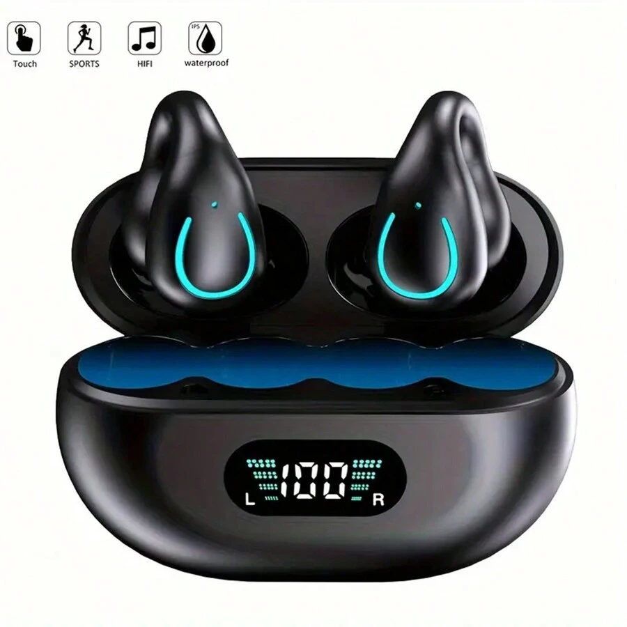 Malihoo Wireless Open-Ear Sport Earbuds For Android, Iphone, Clip-On Style Air Conduction Headphones For Cycling, Gaming, Running, Driving, V5.3, Ideal Gift For Friends - Black - View 1