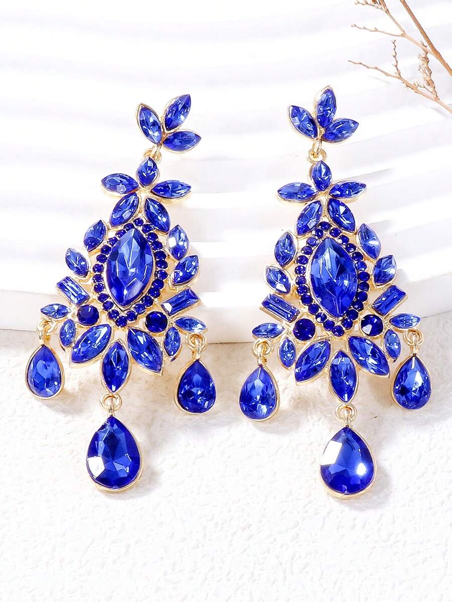 juran 1 对水晶吊坠耳环适合女性日常佩戴、约会、度假、婚礼 - 寶藍色 - 查看 1