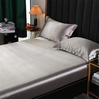 1pc Solid Color Satin Sheet, Smooth And Silky To The Touch, Pillowcases Not Included