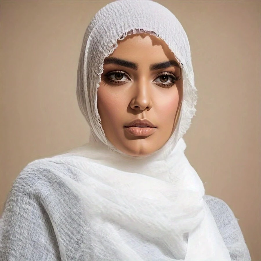 1 件女士春夏薄纯色雪纺围巾带环天鹅绒艾米莉亚皱纹设计，透气保暖，多用途