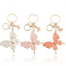 Móc khóa hình con bướm - Móc khóa dễ thương, 1 bộ quà tặng hình con bướm, Móc khóa pha lê lấp lánh, Phụ kiện hình con bướm cho chìa khóa xe hơi dành cho phụ nữ ngày lễ tình nhân - Màu be - Xem 5