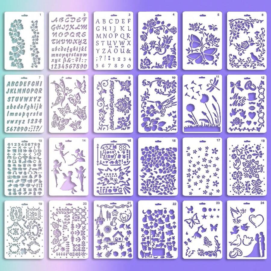 Magical Vine Multiple Landscape Series Drawing Stencil, Hollow Out Colorful Drawing Template, Wall & Album Decoration Template, Diy Hand-Drawing Template, Drawing & Poster & Graffiti & Printing & Spray Painting Template. Made Of Pet Material, Water-Washable & Reusable, Suitable For Watercolor Painting, Stone Painting, Drawing Album, Scratch Painting Etc. Decorate Walls, Papers, Textiles And Furniture Crafts. Beginner Artistic Creative Painting Set. - White - View 1