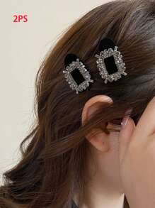 2 Stück/4 Stück/6 Stück Set Frauen Quadratische Kristall Haarspangen, vielseitige schwarze Haraccessoires, Schulsachen, Partylooks, Kopfschmuck, Haarspange - Schwarz - Übersicht 1