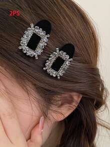 2 Stück/4 Stück/6 Stück Set Frauen Quadratische Kristall Haarspangen, vielseitige schwarze Haraccessoires, Schulsachen, Partylooks, Kopfschmuck, Haarspange - Schwarz - Übersicht 2