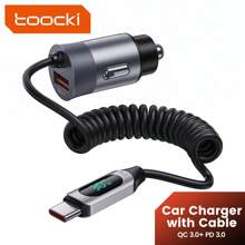 Toocki 65W Digital Display Car Charger With Cable Fast Charging USB Type C Car Phone Charger