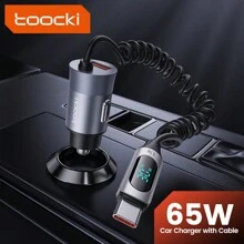 Toocki 65W Digital Display Car Charger With Cable Fast Charging USB Type C Car Phone Charger