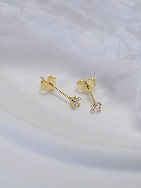 1pair Exquisite Cubic Zirconia Decor Silver Stud Earrings For Women For Daily Decoration