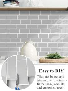 WoStick 防水砖纹3D墙板DIY瓷砖，可移除自粘墙砖贴纸，适用于厨房浴室防溅板，可用于节日装饰、贴纸、墙贴、乙烯基壁纸、家居装饰、春季装饰、家居翻新、Rama装饰贴纸、生日毕业礼物 - 淺灰色 - 查看 7