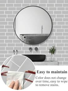 WoStick 防水砖纹3D墙板DIY瓷砖，可移除自粘墙砖贴纸，适用于厨房浴室防溅板，可用于节日装饰、贴纸、墙贴、乙烯基壁纸、家居装饰、春季装饰、家居翻新、Rama装饰贴纸、生日毕业礼物 - 淺灰色 - 查看 6