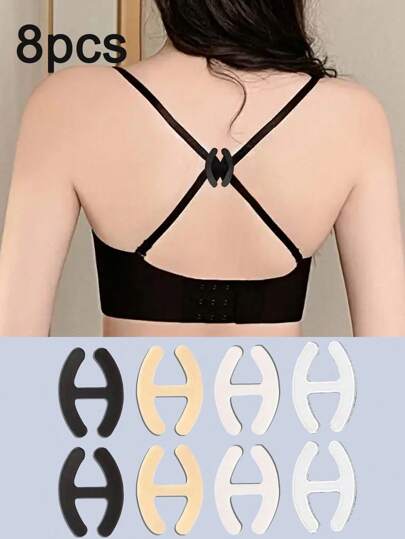 4/8pcs Bra Strap Clips,Invisible Bra Clasp,Women's Bra Straps Holder,Anti-Slip Buckles Conceal Straps,Back Conceal Straps (Black, White, Beige, Clear)